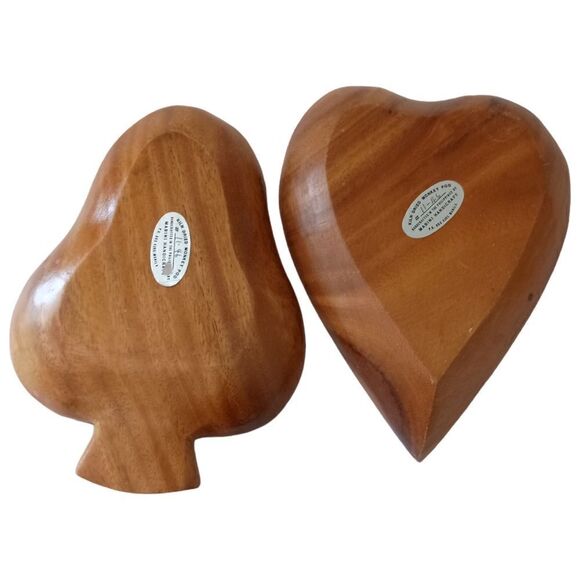 2 Capiz Shell Lined Monkey Pod Dish Set MCM Card Suit Bowls Acacia Spade Heart. - Picture 6 of 16